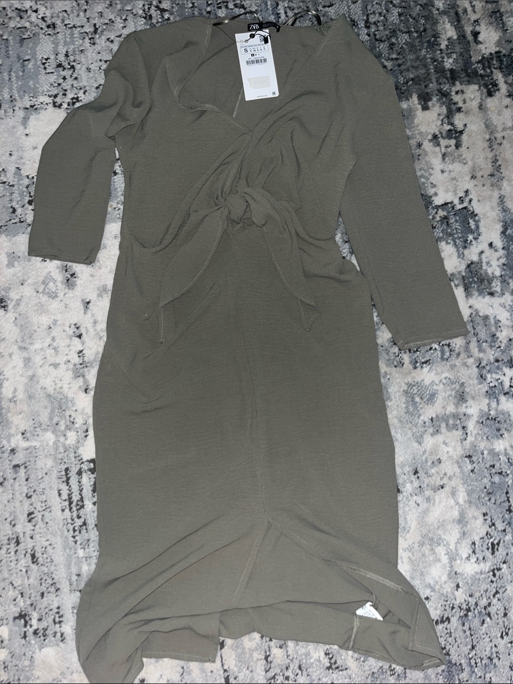 Zara Olive Knot-Front Long Sleeve Midi Dress